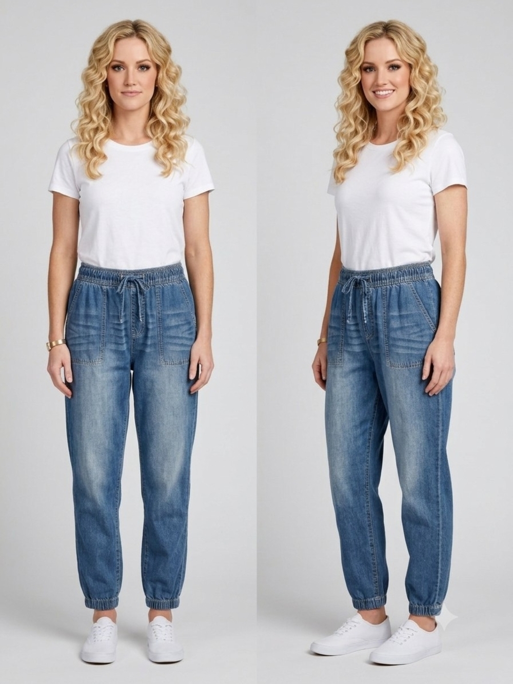 Celebrity Pink Blue Denim Elastic Waist Joggers S